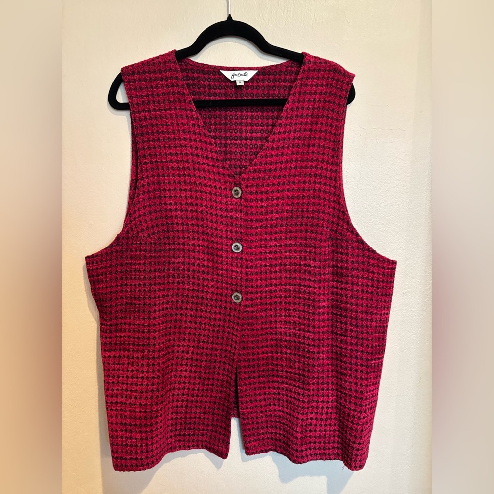 Stylish Berry Red Houndstooth Ribbed Vest, Woman’s 1X